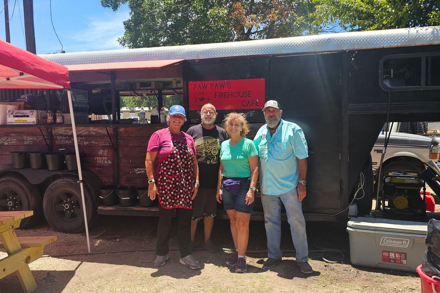 Volunteers at a supply trailer during a deployment
